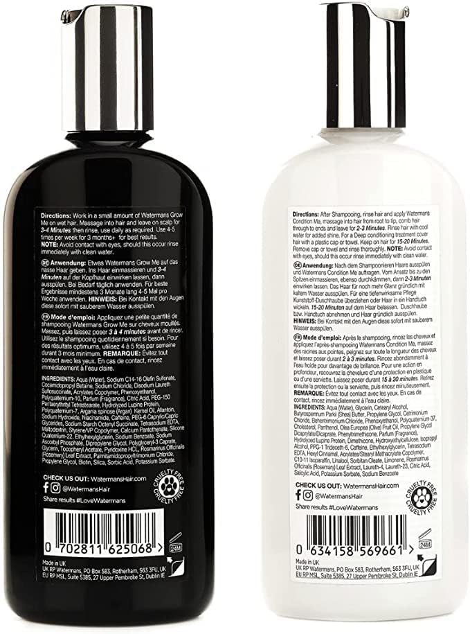 Hair Growth Shampoo & Conditioner by Watermans UK Biotin, Argan Oil, Allantoin, Rosemary, Niacinamide, Lupin. Male & Female Hair Loss Products