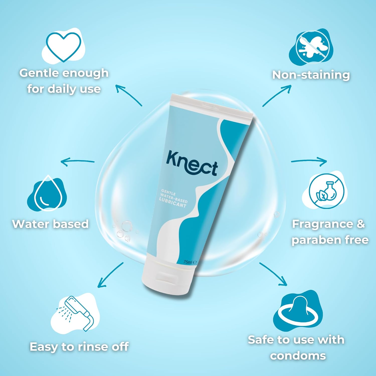 Knect Personal Water Based Lube 75ml, Fragrance Free, Safe for use with latex and polyisoprene Condoms, Non Staining Personal Lubricant, Easy to Rinse off