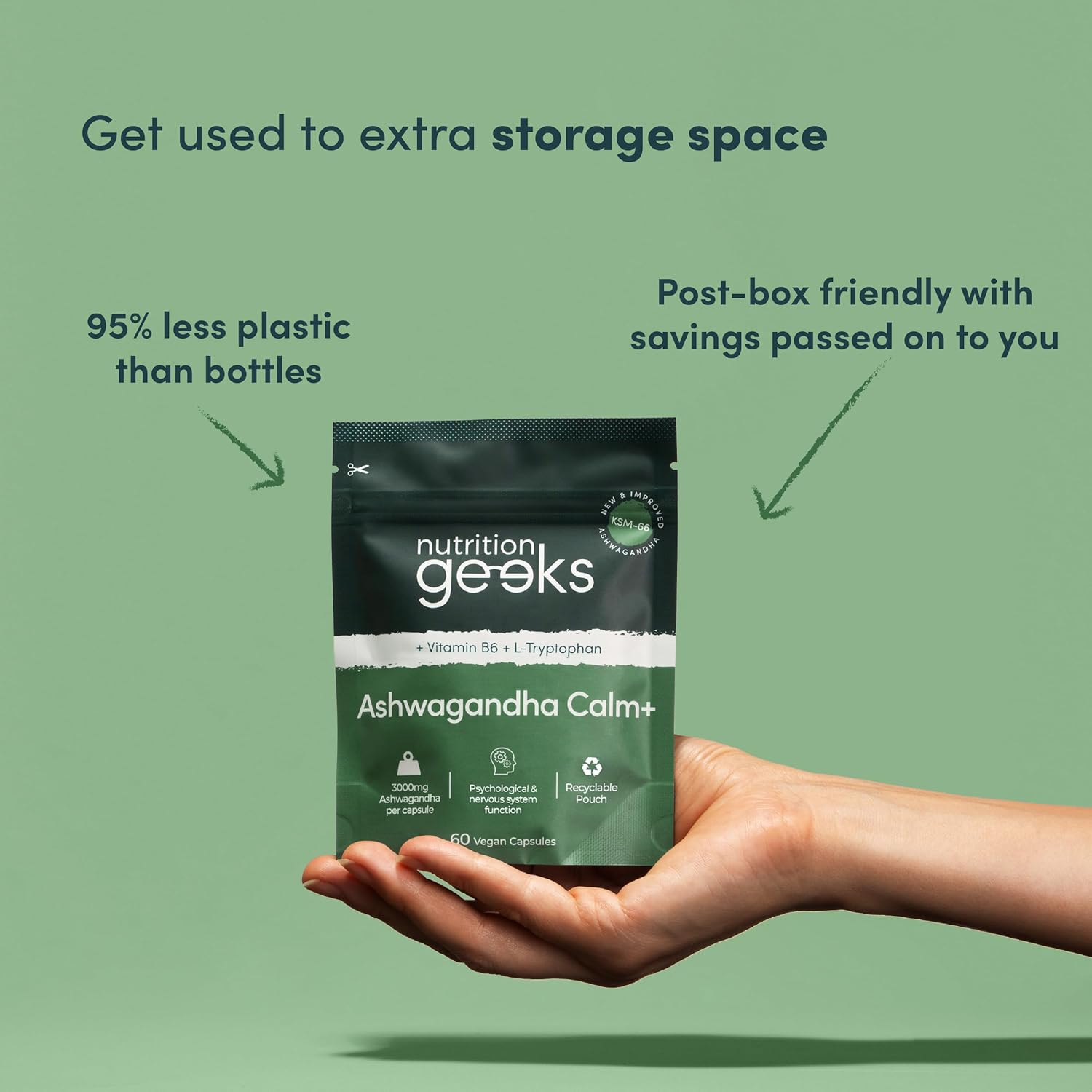 Ashwagandha KSM 66 Complex – 3000mg Enhanced with L-Tryptophan & Vitamin B6 (2 Month Supply) – Ashwagandha High Strength Capsules with 250mg Extract (Not Gummies or Powder) - Vegan, UK Made