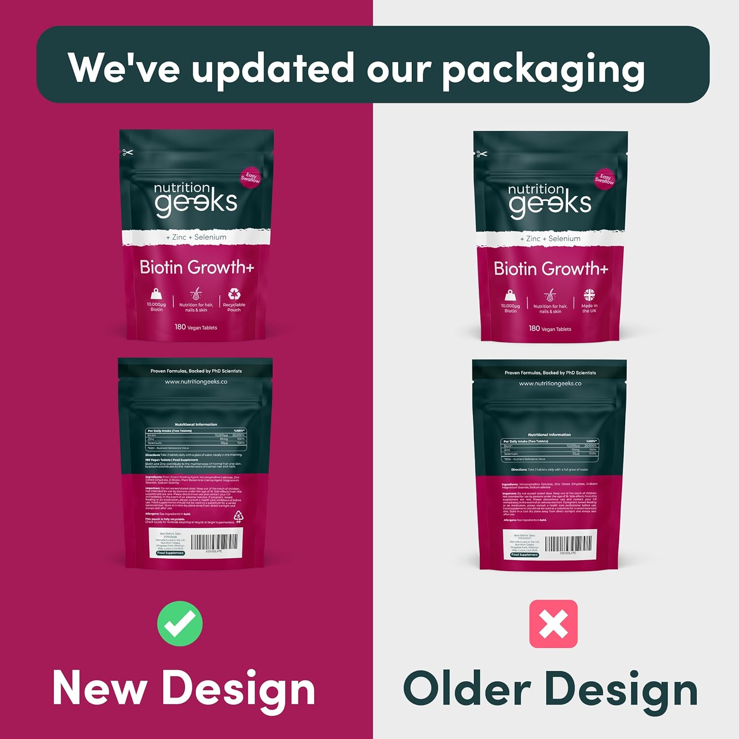 Biotin Hair Growth Supplement - 180 Vegan Tablets