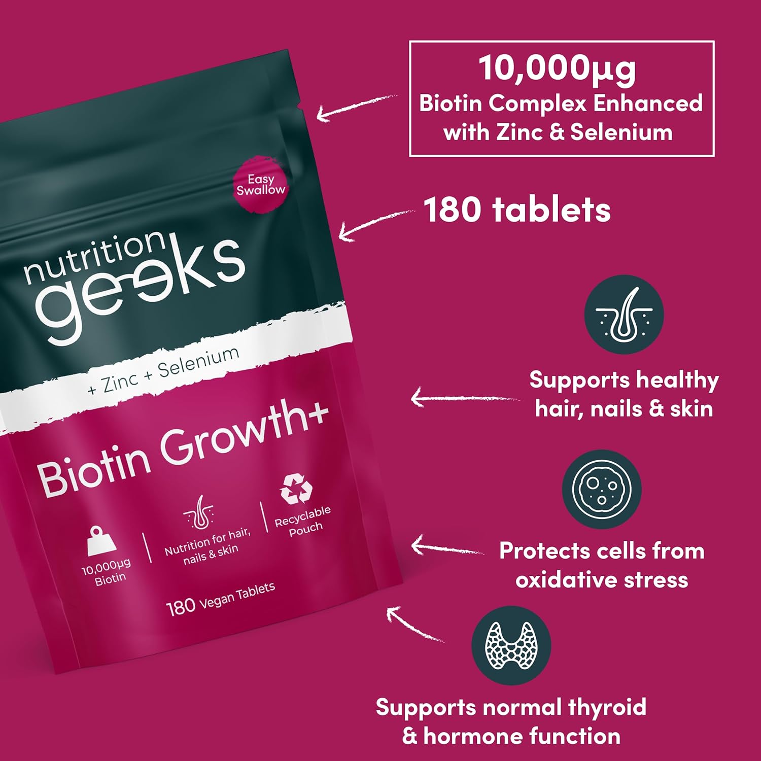 Biotin Hair Growth Supplement - 180 Vegan Tablets