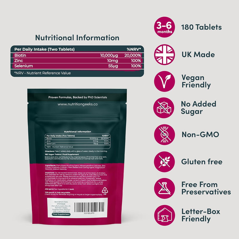 Biotin Hair Growth Supplement - 180 Vegan Tablets